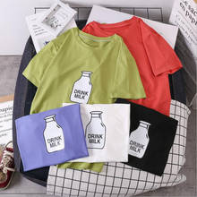 Camiseta con estampado de bebida de leche para mujer, camiseta de manga corta con cuello redondo, camiseta ajustada para mujer 2024 - compra barato