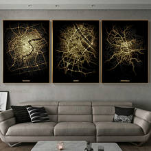 Póster de mapa de ciudad Popular del mundo moderno, pintura en lienzo de moda en blanco y negro, póster de arte para pared Interior de sala de estar, decoración 2024 - compra barato