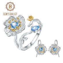 Gem's ballet flor do vintage natural azul topázio elegante anel brincos conjunto 925 prata esterlina artesanal conjunto de jóias finas femininas 2024 - compre barato