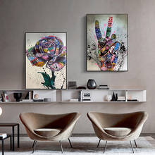 Arte de pared de estilo grafiti moderno, póster de fondo de mano y flores, pintura en lienzo, Mural de decoración del hogar para sala de estar (sin marco) 2024 - compra barato