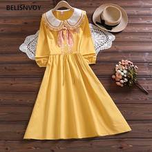 2021 Sweet Preppy Style Fashion Streetwear Ulzzang Long Sleeve Dress Ruffles Plaid Peter Pan Collar Leisure Bow A-line Vestidos 2024 - buy cheap