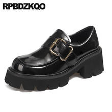 High Heels Patent Leather Casual 2021 Spring Fashion Women Pumps Platform Chunky Slip On Shoes Metal Medium Square Toe Black 2024 - buy cheap