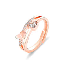 Anel ajustável de zircônia rosa dourada, joia feminina para meninas, casamento e noivado 2024 - compre barato