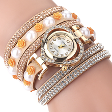 Hot Sale Women Rhinestone Pearl & Flower Watch Luxury Leather Bracelet Love Head Wrist Watches Relogio Feminino For Gift Clock 2024 - buy cheap