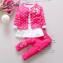 baby spring girl clothes set long sleeve o-neck dots bowknot heart printed cotton vest+coat+pant infant set toddler girl suits 2024 - buy cheap