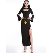Disfraz de Halloween para mujeres adultas, traje de monja negra Sexy, vestido de Navidad para fiesta, Cosplay largo, traje de monja 2024 - compra barato