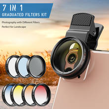 APEXEL-Kit de lentes universales 7 en 1 para teléfono, filtros de 37mm de graduación, rojo, azul, amarillo, con filtros CPL ND/Star, para la mayoría de los teléfonos inteligentes iPhone 2024 - compra barato