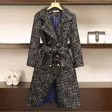 Зимнее женское свободное шерстяное пальто дизайнерское двубортное твидовое пальто модное офисное женское длинное пальто с лацканами размера плюс 5XL 2024 - купить недорого