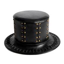 Aboutcos chapéu steampunk de couro pu, chapéus masculinos vitorianos, milinery tradicional, mágico, bonés, cavalheiro, baile, kit de acessórios 2024 - compre barato