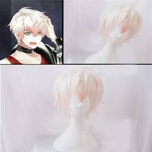 2020Mystic Messenger Cosplay Wigs Saeran Ray Wig Short White Mix Pink Heat Resistant Synthetic Hair Cosplay Wig + Wig Cap 2024 - buy cheap