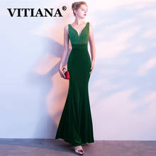 Vitiana vestido feminino de veludo sem mangas, sexy, para festa, elegante, decote em v profundo, longo, estilo diamante 2024 - compre barato