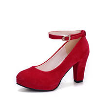 Otoño tacones altos mujer bombas plataforma zapatos de gamuza mujer Correa al tobillo zapatos de tacón de mujer gruesos cómodos zapatos de trabajo 2024 - compra barato