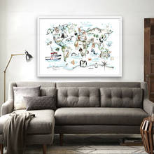 Mapa mundi de animais em desenho animado para crianças, cartaz de parede para quarto infantil, decoração de berçário, nome personalizado, arte impressa, pintura em tela 2024 - compre barato