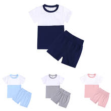 Verão casual crianças 2 pçs conjunto de roupas cores contrastantes menino algodão camiseta + shorts roupas menina agasalho crianças 2024 - compre barato