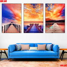 3PCS Diy Sunset glow diamond painting Wooden bridge mosaic home decoration embroidery pattern Cross Stitch handmade puzzle gift 2024 - buy cheap