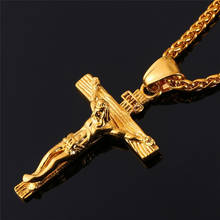 Colar luxuoso de cruz dourada, com pingente de crucifixo cruz de jesus, para mulheres e homens, joias de hip hop, presente 2024 - compre barato