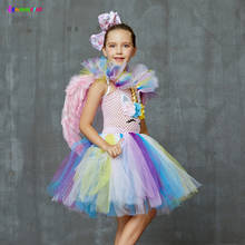 Платье-пачка с единорогом для девочек с бантом и крыльями; детское праздничное платье принцессы с цветочным рисунком; детское нарядное бальное платье-пачка с единорогом 2024 - купить недорого