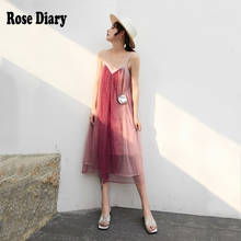 RoseDiary 2021 women's sweet sling dress girl mesh gauze sequin ruffled stitching pullover midi V-Neck Mesh Lace Boho Vestidos 2024 - buy cheap
