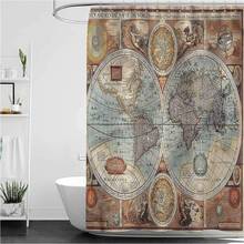 Vintage mapa do mundo geografia tema poliéster tecido cortina de chuveiro 2024 - compre barato