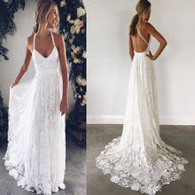 Halter Lace Beach Wedding Dress 2020 Elegant A Line Backless Floor Length White Ivory Lace Chiffon with Sashe Bridal Gown 2024 - buy cheap