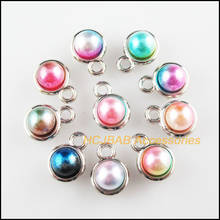 30 New Round Charms Colored Acrylic Dull Silver Plated Smooth Pendants 11x15mm 2024 - buy cheap