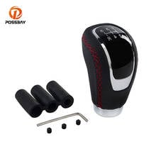 POSSBAY Universal Car Gear Shift Knob 5 Speed Black Leather Red Stitch Manual Shifter Lever Handle Cover Auto Interior Styling 2024 - buy cheap