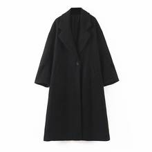Однотонное шерстяное зимнее женское тонкое шерстяное длинное пальто на одной пуговице и куртка 2024 - купить недорого