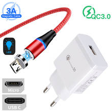 Carregador usb, carregamento rápido, para xiaomi 11 10t pro 9 redmi 9c 9a, cabo magnético 3a para viagem, qc 3.0, huawei p30 pro mate 20 10 lite 2024 - compre barato