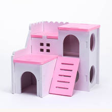 Casa nido para hámster, Mini Animal erizo conejillo de indias, jaula de construcción de dos pisos, juguetes de automontaje de madera para mascotas pequeñas 2024 - compra barato