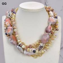 GG Jewelry 19" 5Strands Pink Nugget Agates Yellow Opal Gold Color Plated Chain Necklace 2024 - buy cheap