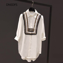 Oversize Blouse Pure Cotton Shirt Women Embroidery Loose Mid-Long Blouses Spring Long Sleeve Shirt Leisure White Shirt Retro Top 2024 - buy cheap