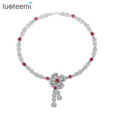 LUOTEEMI Red Plum Blossom Flower Pendant Necklace for Women Luxury CZ Jewelry for Wedding Bridal collar mujer Christmas Gift 2024 - buy cheap