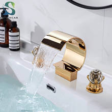 Golden Three-piece Tub Faucet Hot Cold Water Mixer Tap Double Handle Crystal Handwheel Bathroom Basin Sink Faucet 2024 - buy cheap