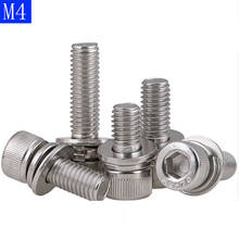 M4 x  0.7  ( 4mm ) 304 Stainless Steel STAINLESS SEM SOCKET HEAD CAP SCREW + FLAT/SPRING WASHER x 2024 - buy cheap