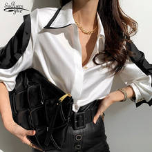Blusa de seda satinada para mujer, camisa de manga larga con cuello vuelto, botones, color blanco, 12724 2024 - compra barato