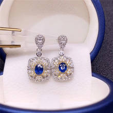 Pendientes de zafiro azul natural para mujer, sólida plata 925, accesorios de joyería, regalo de fiesta 2024 - compra barato