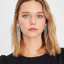 FASHIONSNOOPS Luxury Rhinestone Tassel Earrings For Women Elegant Crystal Drop Dangle Earrings Wedding Earring Jewelry 2024 - buy cheap