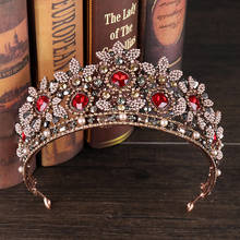 European Baroque Vintage Red Crystal And Pearls Bridal Diadem Pageant Girls Princess Tiara Rhinestone Wedding Crown Hair Jewelry 2024 - buy cheap