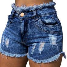 Pantalones cortos de mezclilla rasgados para mujer, Vaqueros cortos de cintura alta con flecos, Estilo Vintage Sexy, D30 2024 - compra barato