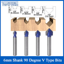 Brocas de enrutador de corte empotrado, vástago de 6mm, 90 grados, Tipo V, cortador de fresado de grabado, 4 juegos 2024 - compra barato