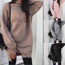 New Autumn Women Knitted Sweater Dress Solid Long Sleeve Knitwear Turtleneck Dress 2024 - buy cheap