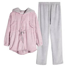 Winter Flannel Warm 2pcs Pajamas Set Women Thick Long Sleeve Hooded Tops Long Pant Home Clothes Comfortable Plus Size Pijama 2024 - buy cheap