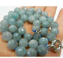 Fashion jewelry Free Shipping  Natural 10mm Faceted Round Aquamarine Gemstone Beads Necklac 2024 - buy cheap