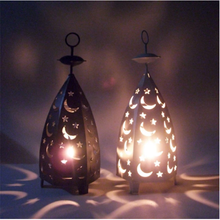 Candelabro marrocos decorativo para casa e casamento, castiçal oco de metal lanterna de chá 2024 - compre barato