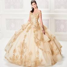 Champagne Princess  Ball Gown Quinceanera Dresses 2021 Off The Shoulder Lace Appliques Beads Party Sweet 15 Pageant Dress 2024 - buy cheap