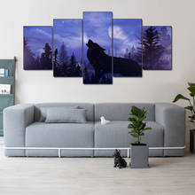 Snow Wolf Howl 5 Panel Art Canvas Print Painting Animal Purple Landscape Wall Picture Living Room Modern Home Decoration Poster 2024 - buy cheap