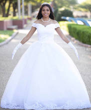 Винтажные Свадебные платья с кружевной аппликацией, с открытыми плечами, со шнуровкой сзади, свадебные платья, платье невесты 2024 - купить недорого