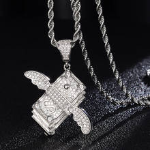 D&Z Iced Out Flying Cash Solid Back Pendant & Necklace AAA+ Bling CZ Stone Hip Hop Gold Silver Color Charm Chains Jewelry Gifts 2024 - buy cheap