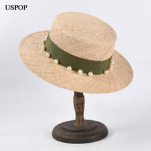 USPOP-sombreros de paja de verano falt para el sol, sombrero de playa de ala ancha, Perla natural, hawormia, Cooper 2024 - compra barato