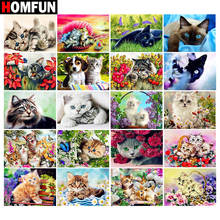 HOMFUN Full Diamond "Animal cat flower" DIY 5D Diamond Painting Cross Stitch Home Decor Picture Of Rhinestone Handmade 2024 - buy cheap